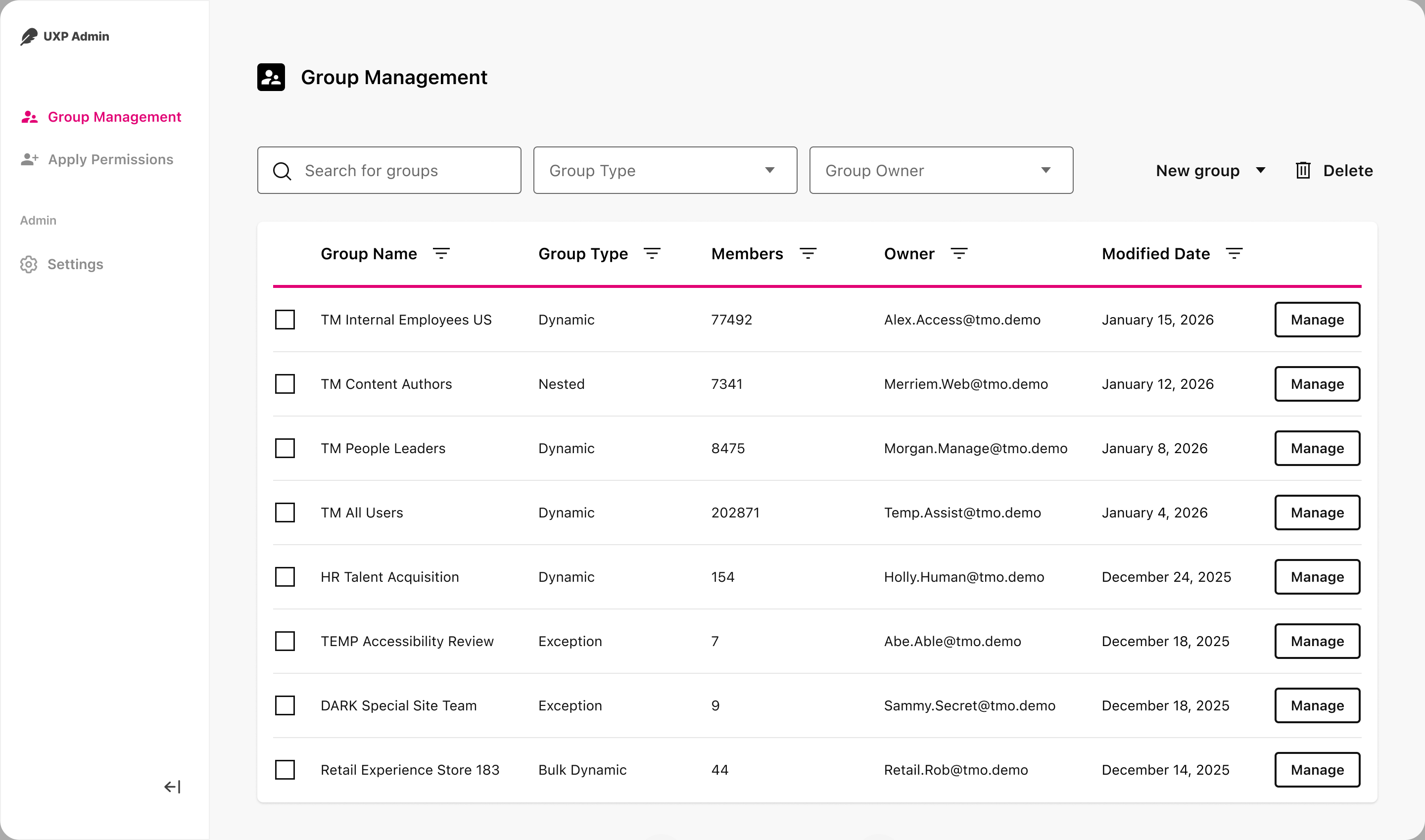 Enterprise Permissions group management