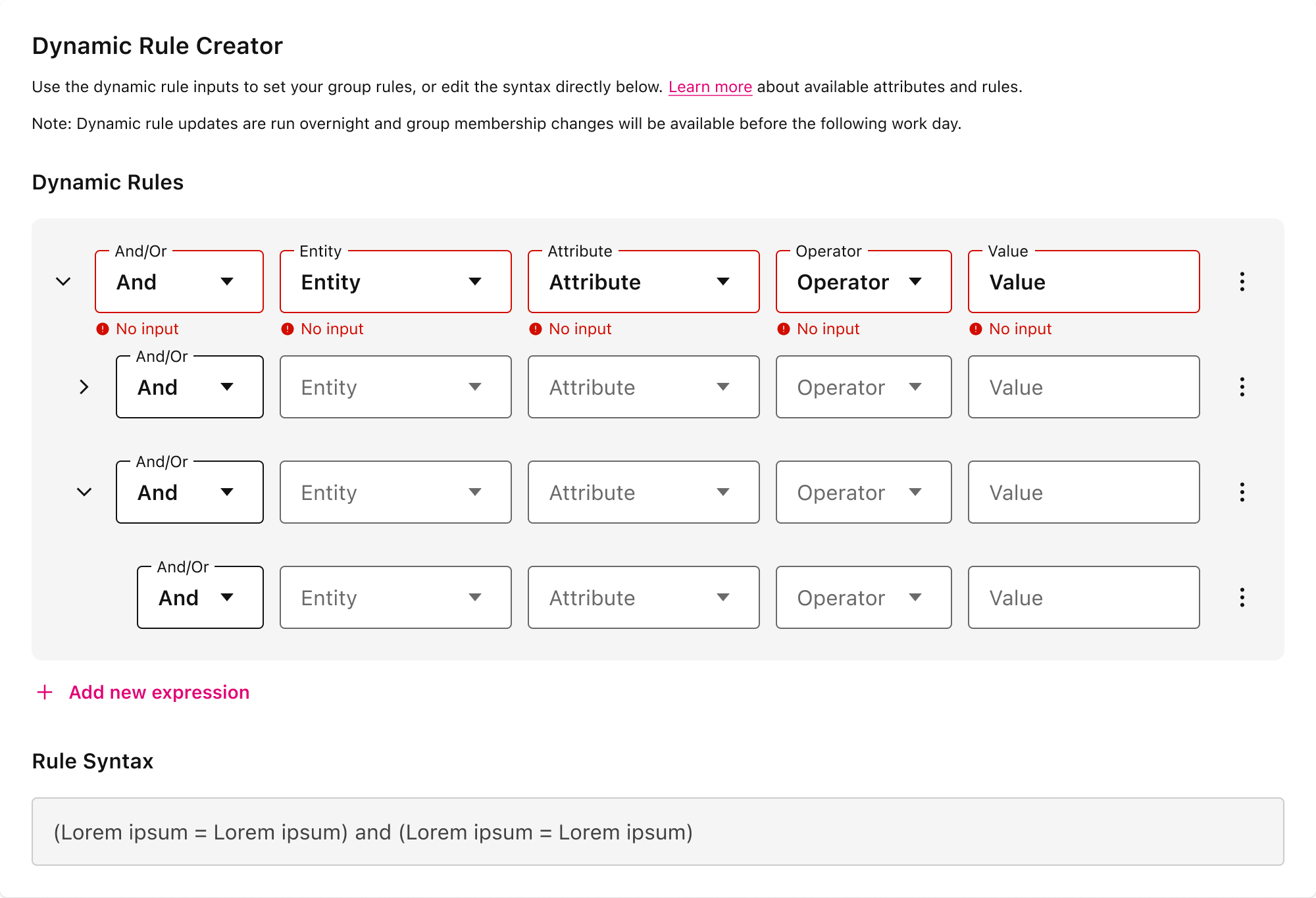 Dynamic Rule Creator v3: collapsible nested rows with reserved error space