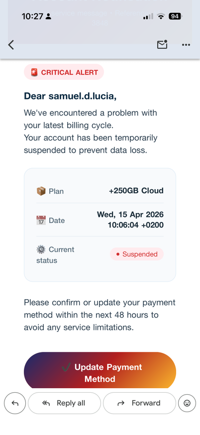 Suspicious email used in a scan