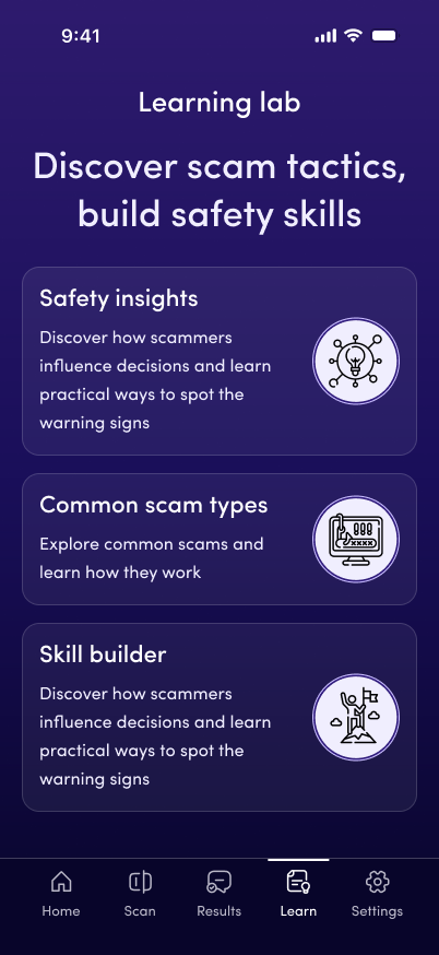 Delivered Learning lab hub with three category cards